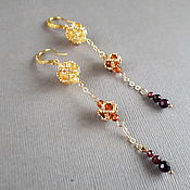 Украшения handmade. Livemaster - original item Long earrings with garnet and citrine gold chain earrings with beads. Handmade.