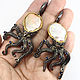 Earrings 'OCTOPUS' with a Baroque pearl and sapphires, Earrings, Voronezh,  Фото №1