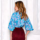 Blue blouse with a bow 'Roses', blouse for office flowers. Blouses. mozaika-rus. My Livemaster. Фото №4