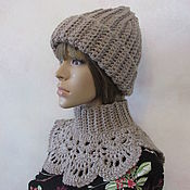 Аксессуары handmade. Livemaster - original item Set - beanie hat and shoulder strap in gray-beige color.. Handmade.