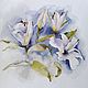Watercolor Lilies (flowers blue olive white painting), Pictures, Yuzhno-Uralsk,  Фото №1