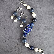 Украшения handmade. Livemaster - original item Bracelet, earrings, pendant natural pearls and lapis lazuli. Handmade.