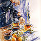 Tea and citrus-watercolor painting, Pictures, Moscow,  Фото №1