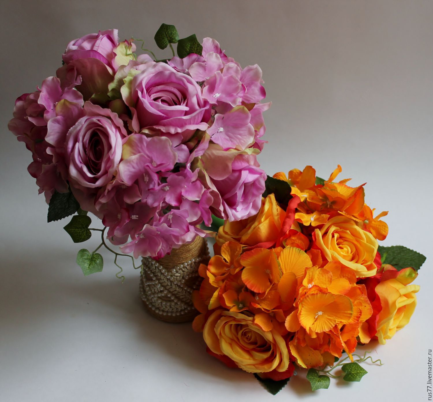 Букет роз с гортензией, Цветы искусственные, Москва,  Фото №1