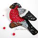 Brooch made of beads and sequins Winter visitor bullfinch  
