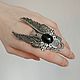 Silver angel ring with Black onyx and wings. Rings. Shard Noir - handmade jewelry. My Livemaster. Фото №5