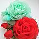 Pin brooch with rose ' Tender mint'. FABRIC FLOWERS, Brooches, Yurga,  Фото №1