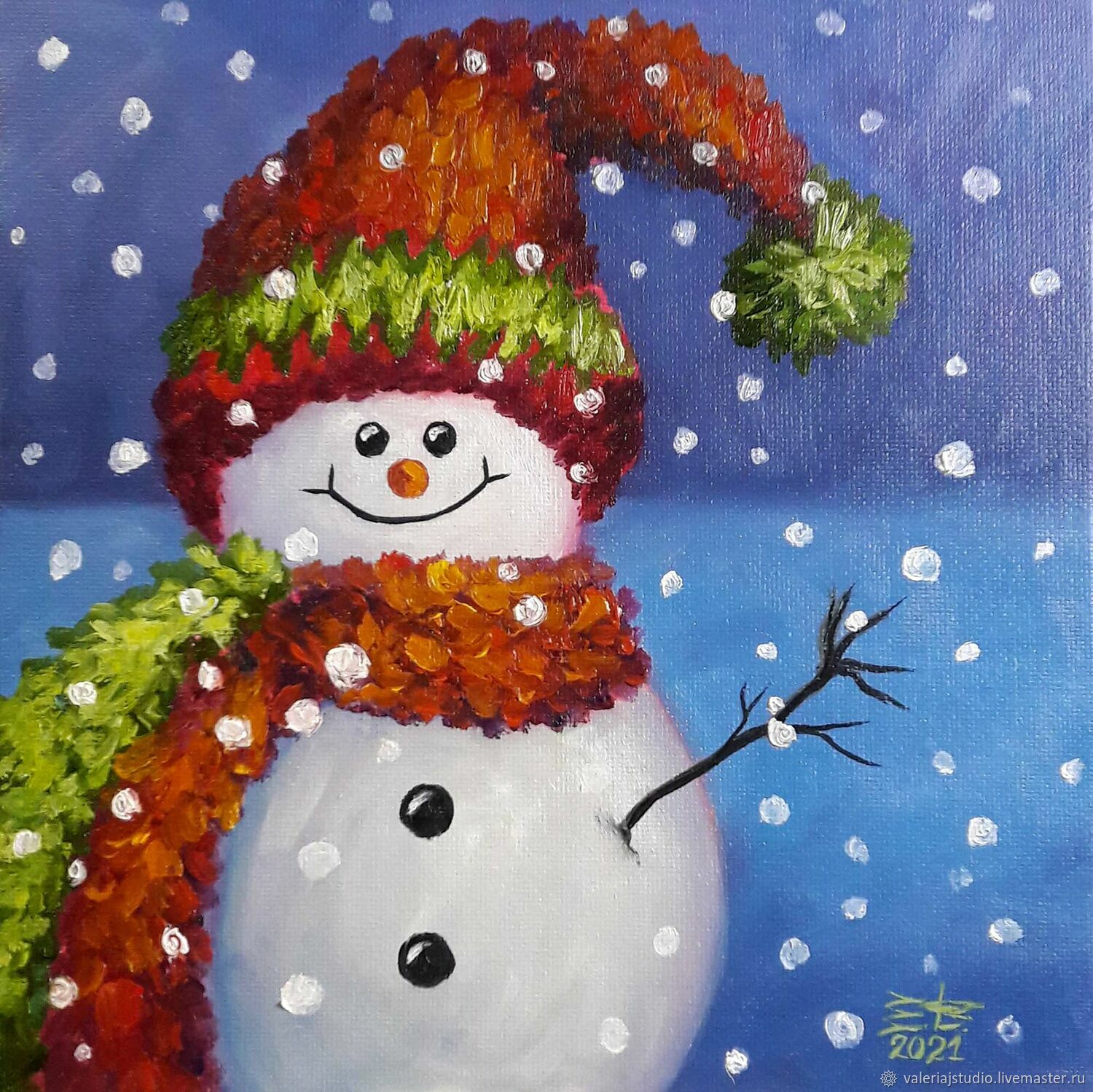 снеговик открытка на новый год