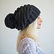 Order Green hat with a pompom, voluminous, with a lapel, knitted, female. NatalieKnit. Livemaster. . Caps Фото №3