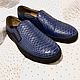 Slip-ons made of genuine python and nubuck leather, in dark blue color!, Slip-ons, St. Petersburg,  Фото №1