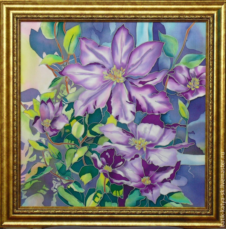  Batik  mural  Clematis on silk shop online on Livemaster 