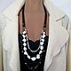 Necklace black and white three-row ' Snow', Necklace, Voronezh,  Фото №1