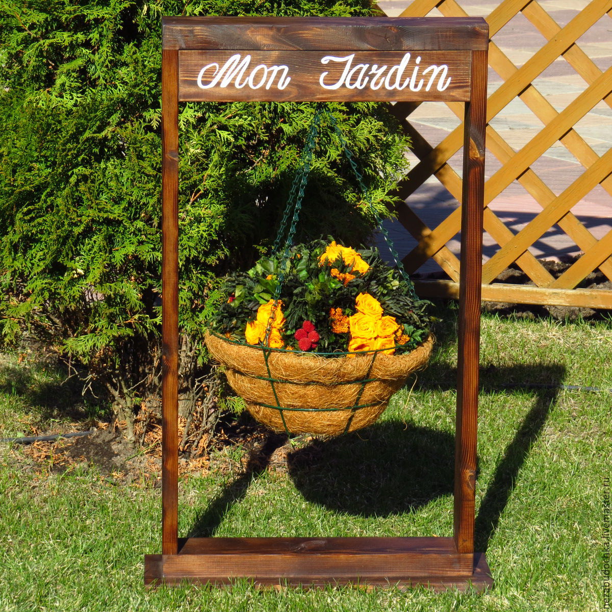 buy frame-stand with hanging baskets - brown, stand for flowers buy frame-stand with hanging baskets - brown, stand for flowers