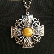 Винтаж: JACOBITE Кельтский крест с чертополохами брошь Англия 1970-е