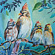 Painting of a bird on a branch 'Family', Pictures, Rostov-on-Don,  Фото №1