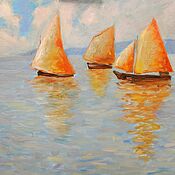 Картины и панно handmade. Livemaster - original item Painting seascape 50 by 40 cm painting three boats yachts. Handmade.