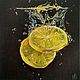 Oil painting lemon Slices on a black background hyperrealism on canvas, Pictures, Ekaterinburg,  Фото №1
