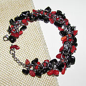 Украшения handmade. Livemaster - original item Obsidian and Red Coral bracelet. Handmade.