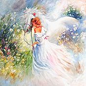 Картины и панно handmade. Livemaster - original item Oil painting Walk with a white horse. Handmade.