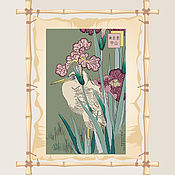 Материалы для творчества handmade. Livemaster - original item Japanese engraving Heron and Irises. the scheme for embroidery cross-stitch. Handmade.
