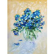 Картины и панно handmade. Livemaster - original item Picture of forget-me-nots in a vase still life with bouquets of flowers. Handmade.