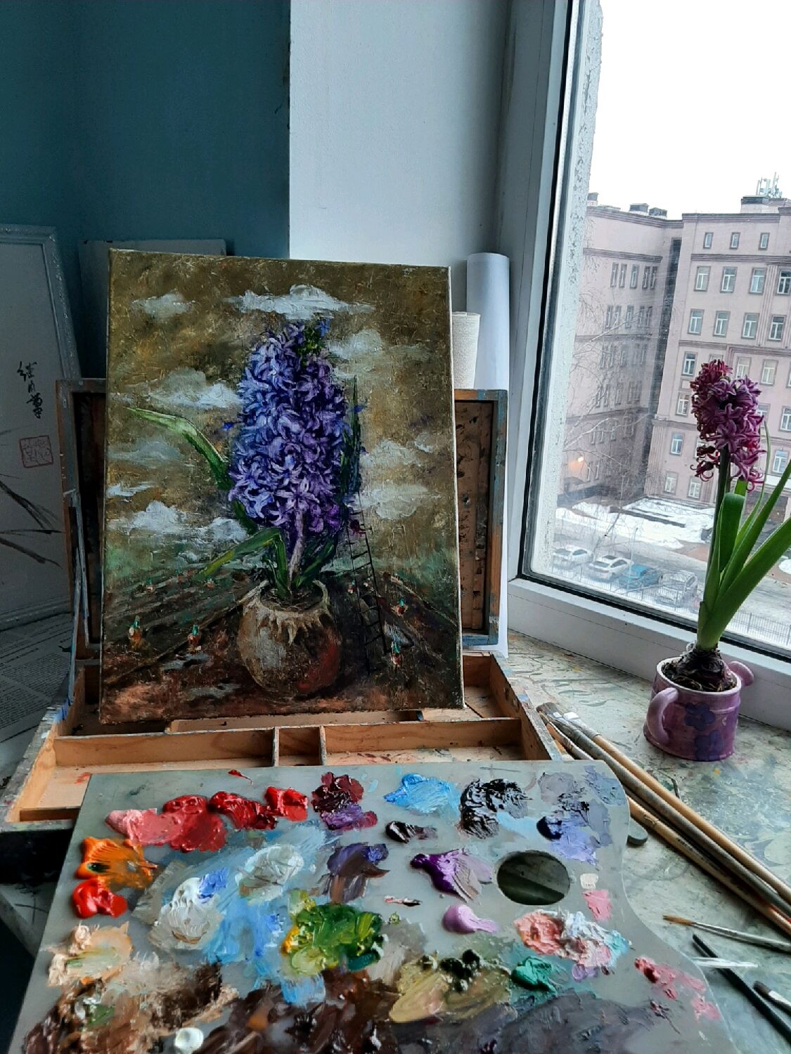 Картина маслом Сиреневый гиацинт на поле луковиц- геоцинтов – заказать ...