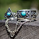 Order Double Ring with Chains Ethno Turquoise Silver 925 SS0029. Sunny Silver. Livemaster. . Rings Фото №3
