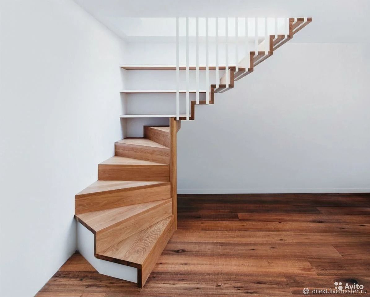 Фото поворотных деревянных лестниц на второй этаж