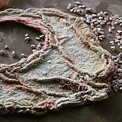 Браслет текстильный:  "Сухоцветы" валяный, вышитый бисером