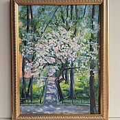 Картины и панно handmade. Livemaster - original item Oil painting Spring Landscape with a spring apple tree. Handmade.