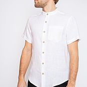 Мужская одежда handmade. Livemaster - original item Shirts men: Short-sleeve linen shirt 