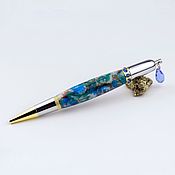 Канцелярские товары handmade. Livemaster - original item Aurora ballpoint pen with blue crystal in a wooden case. Handmade.