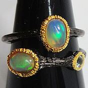 Украшения handmade. Livemaster - original item 925 silver ring with natural rainbow opals and topaz. Handmade.