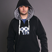 Мужская одежда handmade. Livemaster - original item Black men`s hoodie with bear, hoodie with fur hood. Handmade.