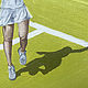 Теннисистки на корте. Зелёная интерьерная картина. Корт, Панно, Москва,  Фото №1
