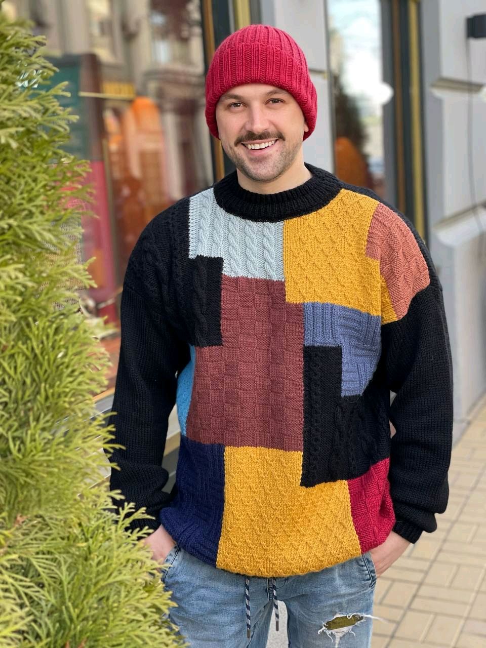 Пуловер в стиле пэчворк