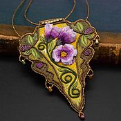 Украшения handmade. Livemaster - original item Rose Art Nouveau Elven Stumpwork Embroidered Pendant. Handmade.