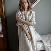 Одежда handmade. Livemaster - original item Darling grey-beige Linen nightgown with lace. Handmade.