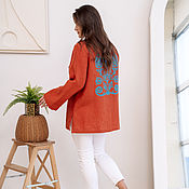 Одежда handmade. Livemaster - original item Linen Shirt Color Brick Turquoise Embroidery. Handmade.