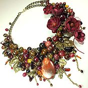 Украшения handmade. Livemaster - original item Amber Burgundy Valley. Necklace, flowers. Handmade.