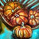 Order Pumpkin painting oil still life with pumpkins in a basket on a blue background. Yulia Berseneva ColoredCatsArt. Livemaster. . Pictures Фото №3