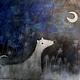 Картина Белая собака и несяц  ночь  черный   белый, Картины, Москва,  Фото №1