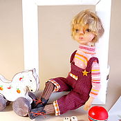 Куклы и игрушки handmade. Livemaster - original item Doll boy in Burgundy jumpsuit. Handmade.