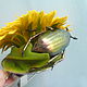 Заколка-брошь с одуванчиком и жуком, Цветы, Дубна,  Фото №1