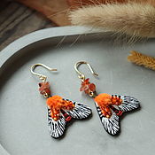 Украшения handmade. Livemaster - original item Orange Butterfly Earrings with Carnelian, Hand-embroidered Beaded Earrings. Handmade.