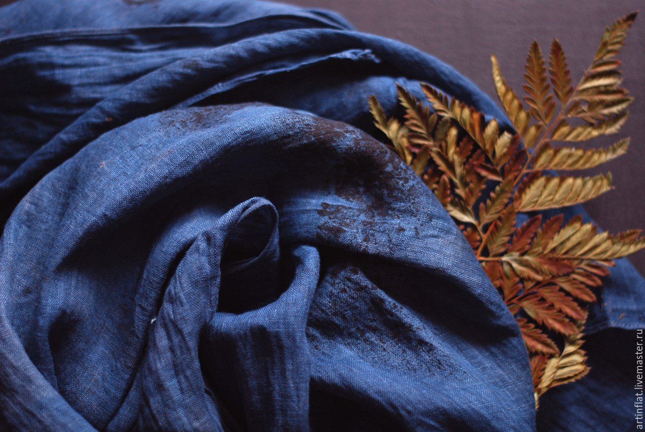 indigo linen scarf