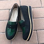 Обувь ручной работы handmade. Livemaster - original item Pumps black nubuck/green reptile. Handmade.