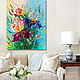 Oil painting with irises. Large and bright irises flowers. Blue irises, Pictures, Moscow,  Фото №1