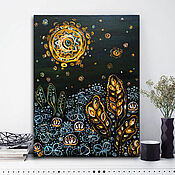 Картины и панно handmade. Livemaster - original item Dawn happens at night, light flowers on a dark background. Handmade.
