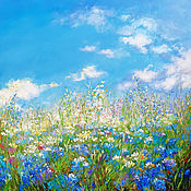 Картины и панно handmade. Livemaster - original item Painting with cornflowers, daisies Summer sunny landscape. Handmade.